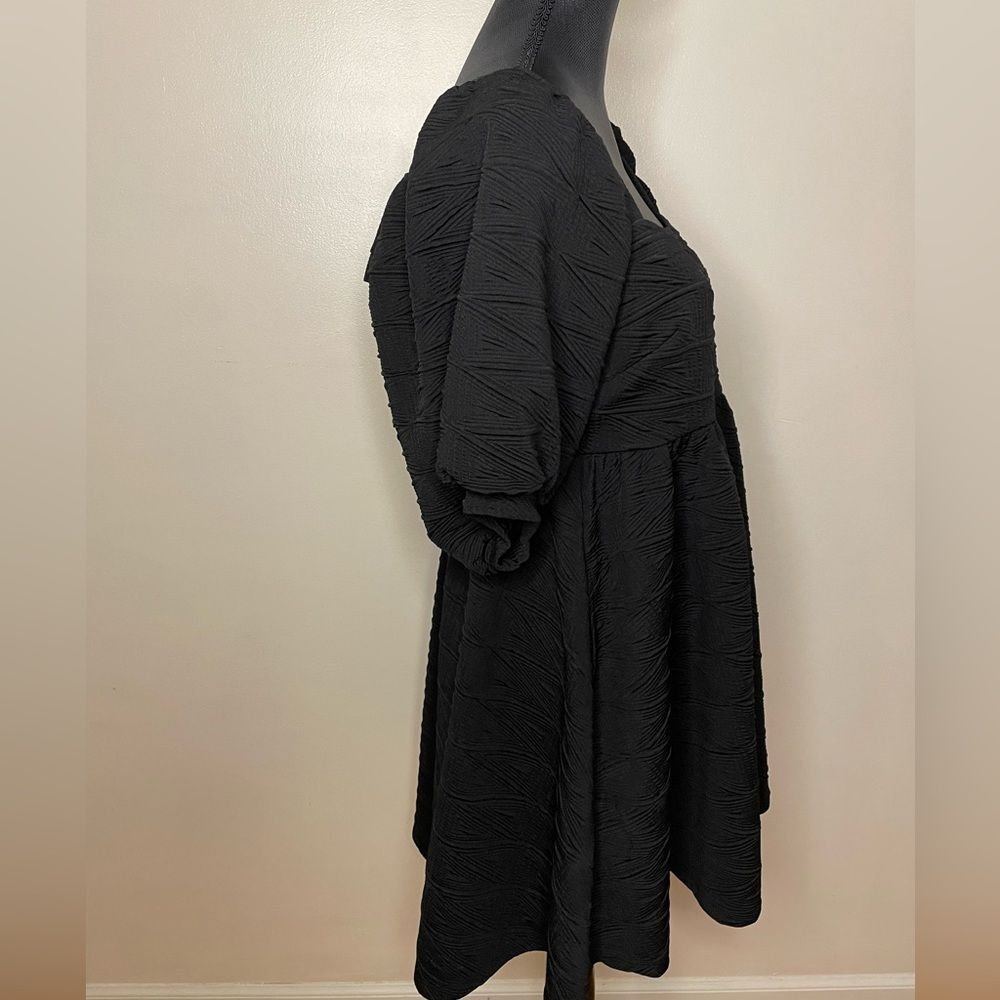 Free People Dress Violet Puff Sleeve Mini Baby Doll Textured Black Size Medium - Picture 5 of 12